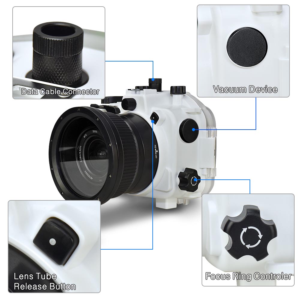 Sea Frogs 40M/130FT Underwater Camera Housing For Sony A9 With Standard Port (28-70mm) white