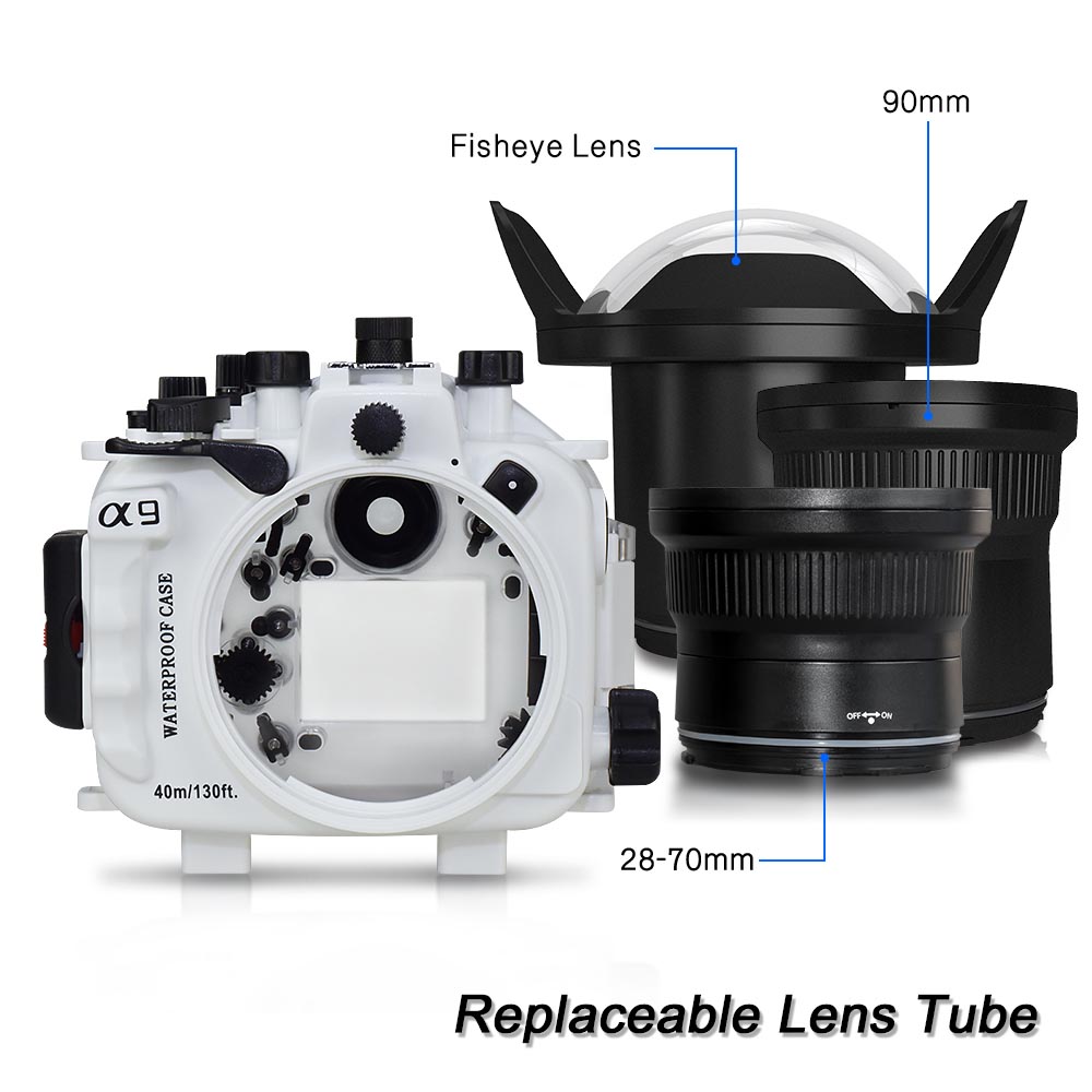 Sea Frogs 40M/130FT Underwater Camera Housing For Sony A9 With Standard Port (28-70mm) white