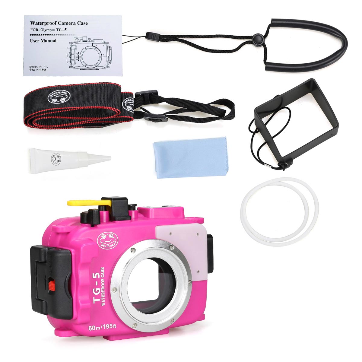 Seafrogs 60m/195ft Underwater Camera Housing for Olympus TG-5(Pink)