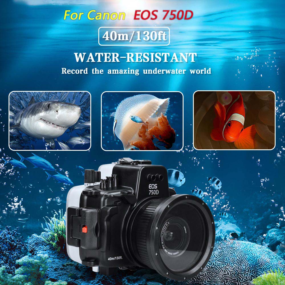 Sea Frogs 40M/130ft Underwater Camera Waterproof Housing For Canon 750D（18－55mm）