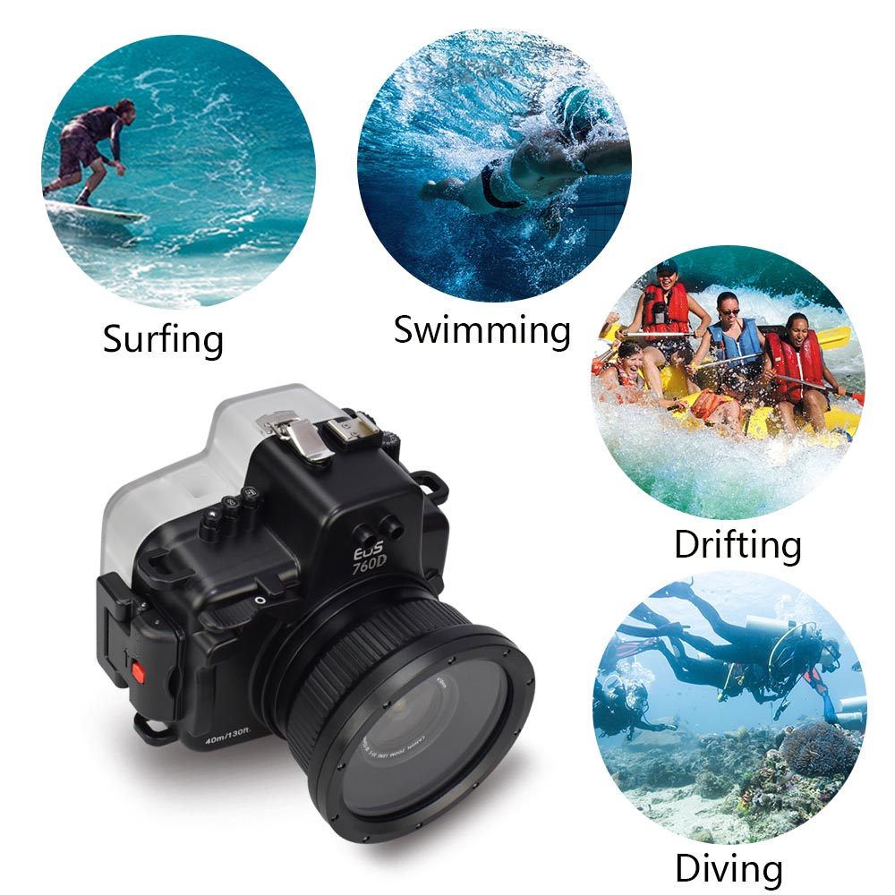 Sea Frogs 40M/130FT Underwater waterproof camera housing case for Canon 760D (18-55mm)