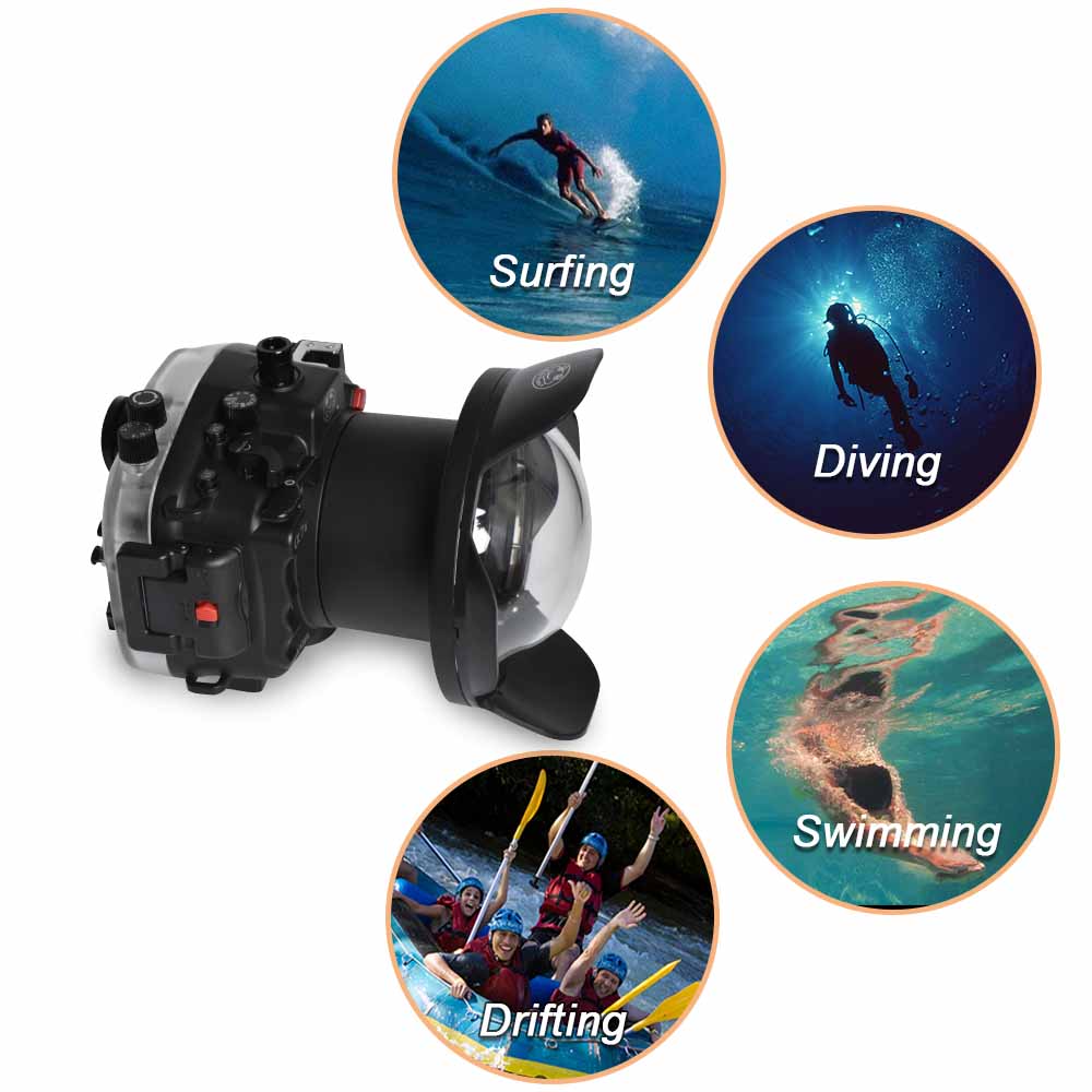 Sea Frogs 40M/130FT Underwater Camera Housing For Sony A7 II With Standard Dome Port (16-35mm) Black