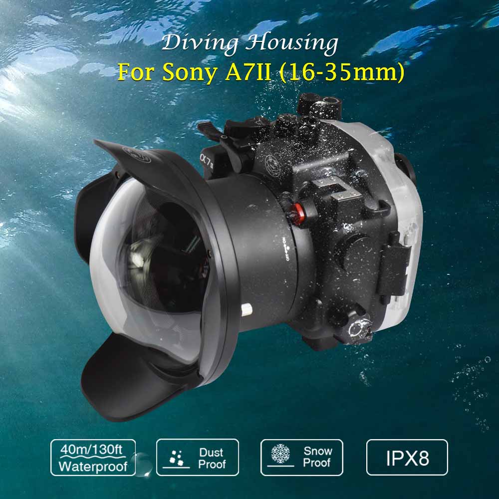 Sea Frogs 40M/130FT Underwater Camera Housing For Sony A7 II With Standard Dome Port (16-35mm) Black