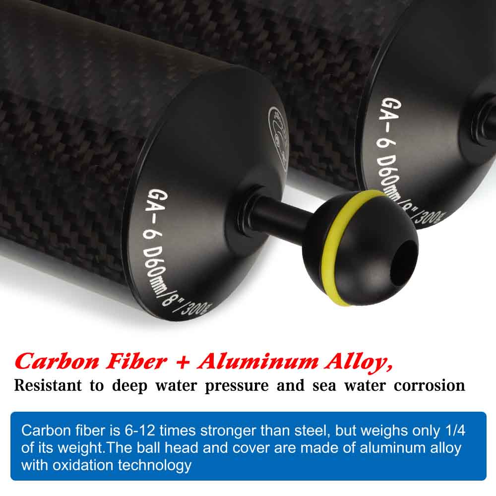 Diameter 60mm Carbon Fiber Underwater Float Arm For Video Light/Strobe Mounting