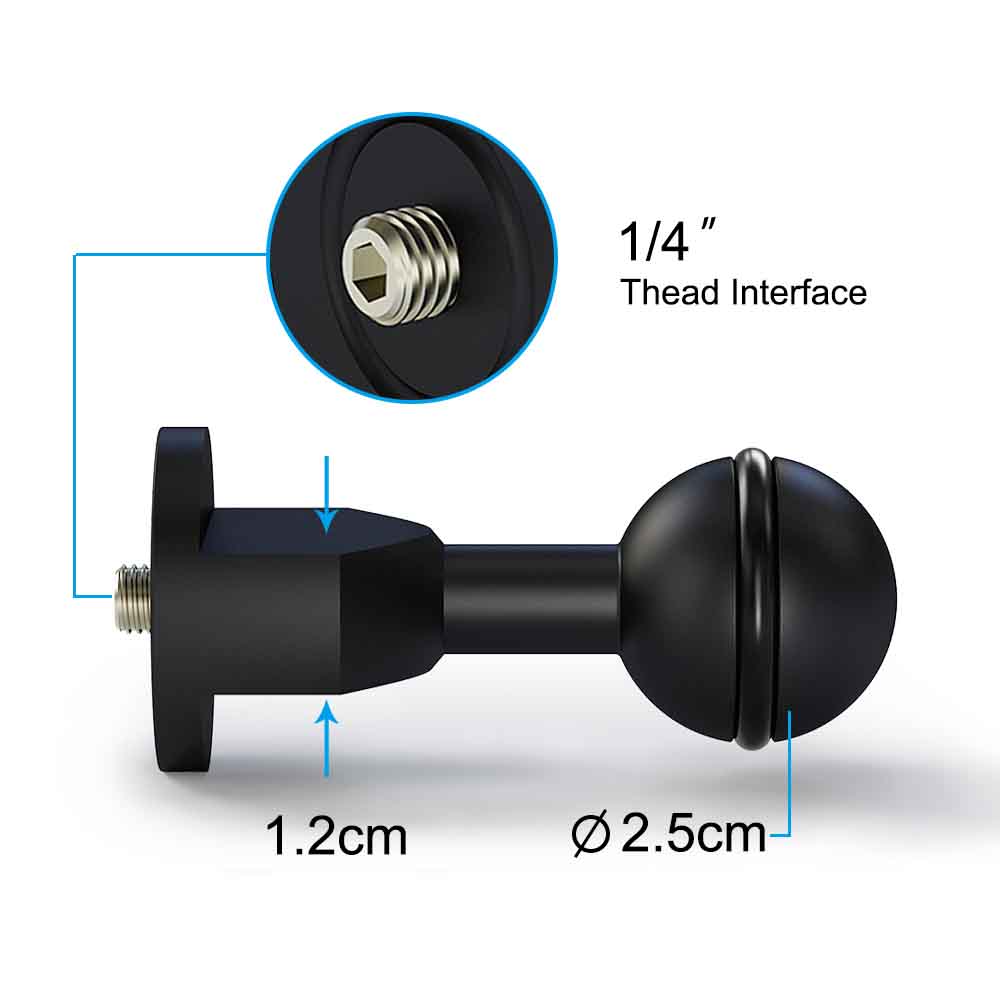 Male 1/4"-20 to 1" Ball Adapter Size: 2.5"/6.9cm