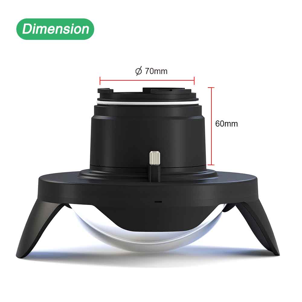 WA005-D  40M/130FT 6" inch wide angle dome port for camera waterproof housing（φ 70mm* L 60mm）