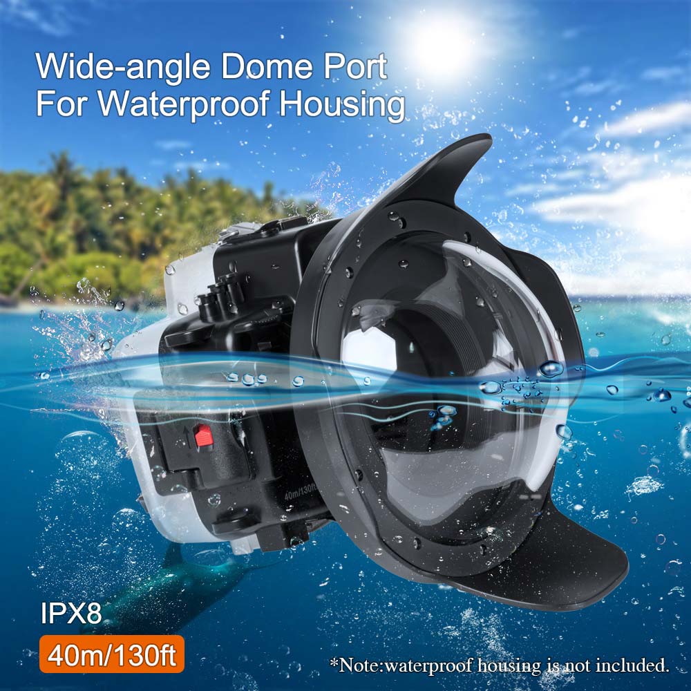 WA006-B  40M/130FT 8" inch wide angle dome port for underwater camera case （φ 90mm* L 40mm）