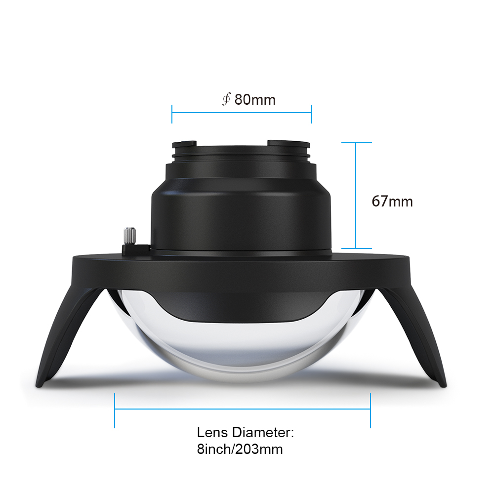 WA006-D  40M/130FT 8" inch wide angle dome port for camera waterproof housing（φ 80mm* L 67mm）