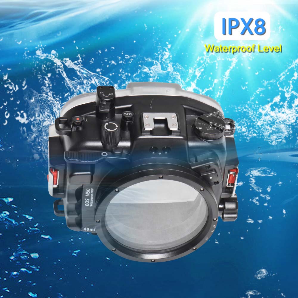 Sea Frogs 40M/130FT Camera Underwater Waterproof Housing For Canon EOS-M50 / EOS-M50 II With Flat Port (22mm)