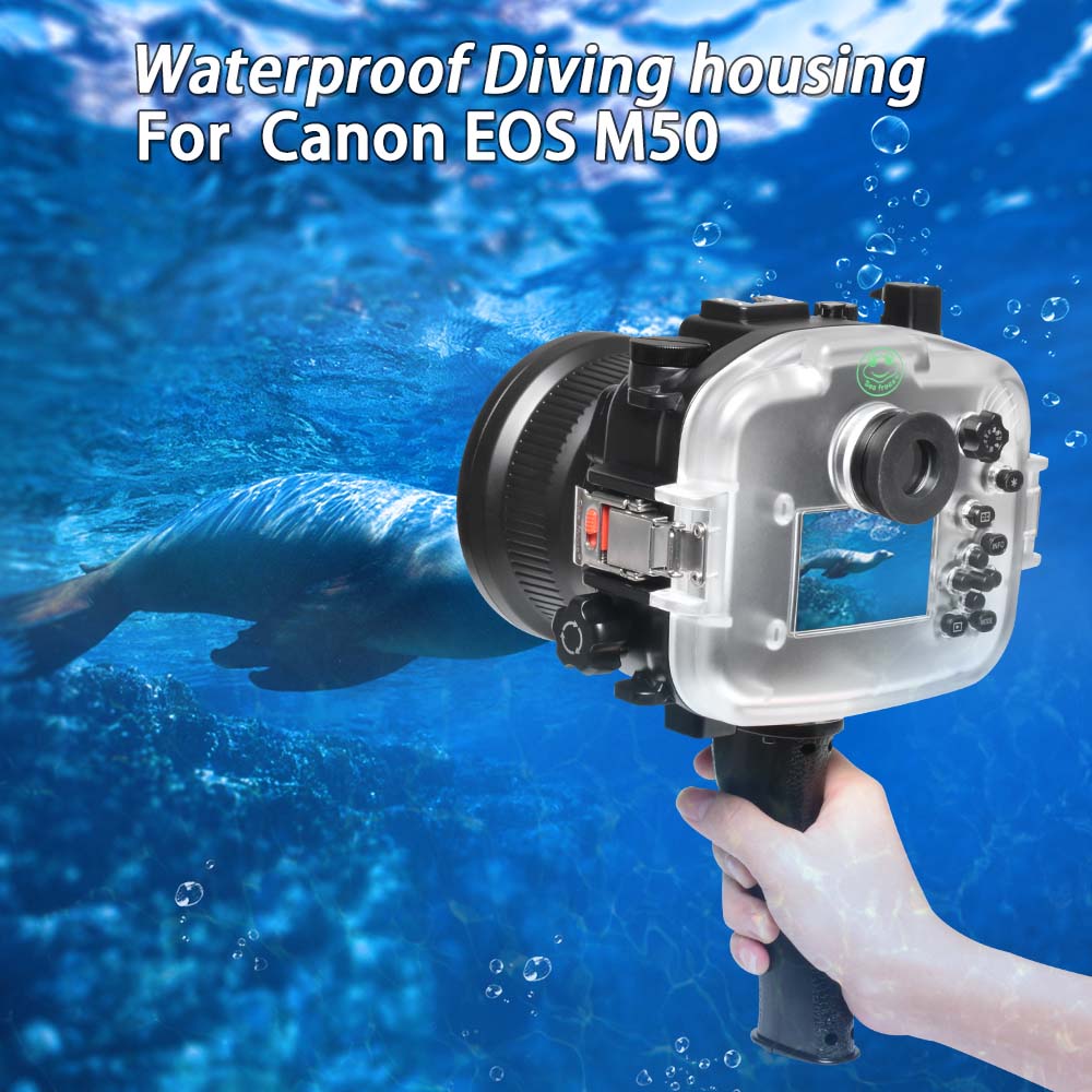 Sea Frogs 40M/130FT Camera Underwater Waterproof Housing For Canon EOS-M50 / EOS-M50 II With Flat Port (18-55mm/15-45mm/11-22mm)