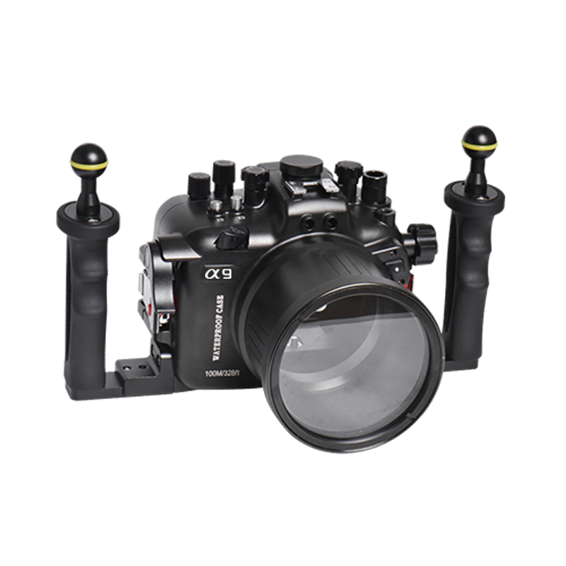 100M/325FT Aluminum Alloy Underwater Camera Housing For Sony A9 With Flat Long Port (90mm)